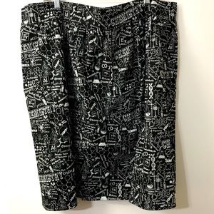Unique Vintage Black Cotton A-Line Science Skirt